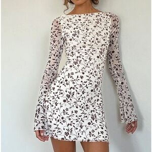 Motel Rocks White and Brown Floral Long Sleeve Dress